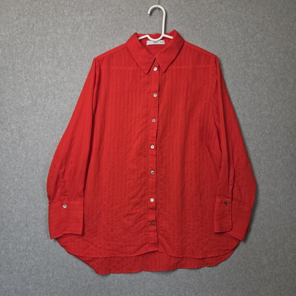 MNG Mango Orange LS Striped Oversized Crinkle Effect Button Up Shirt Women's 8